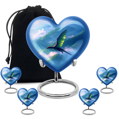 Celestial Blue Dragon Cremation Urn close-up of engraving and surface detail - loving heart memorial featuring dragon pattern - memorial set with one large and four small urns
