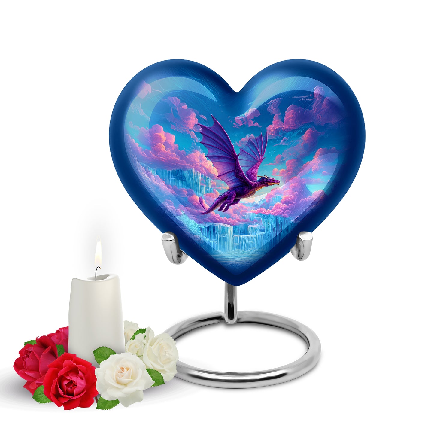 Blue Comforting Dragon Memorial Urn for Ashes - 10-inch, 200 cu in - Yatskia