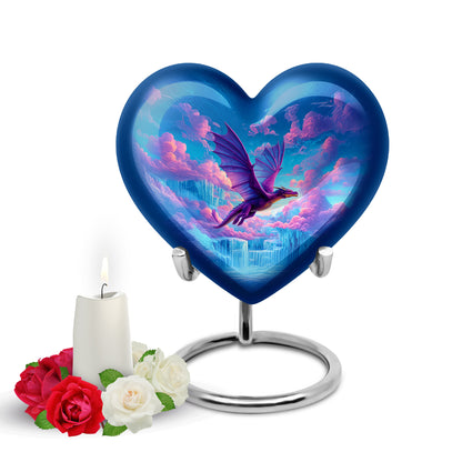 Blue Comforting Dragon Memorial Urn for Ashes - 10-inch, 200 cu in - Yatskia