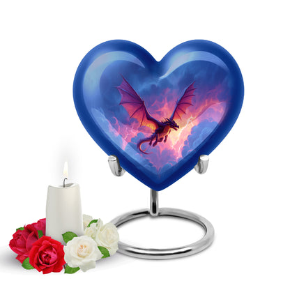 Blue Comforting Dragon Memorial Urn for Ashes - 10-inch, 200 cu in - Yatskia