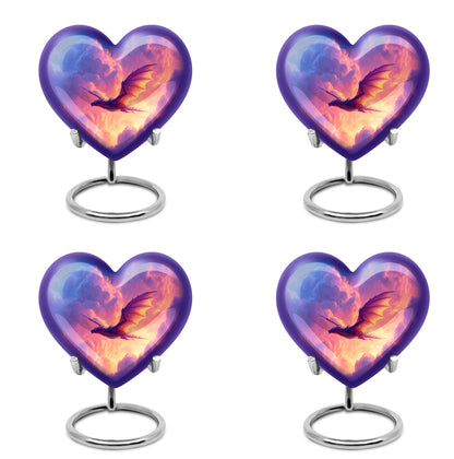 Royal Blue Dragon Cremation Urn angled view of lid and engraved motif - compassionate heart-dragon combination with gentle curves - 10 inch aluminum urn for cremated remains