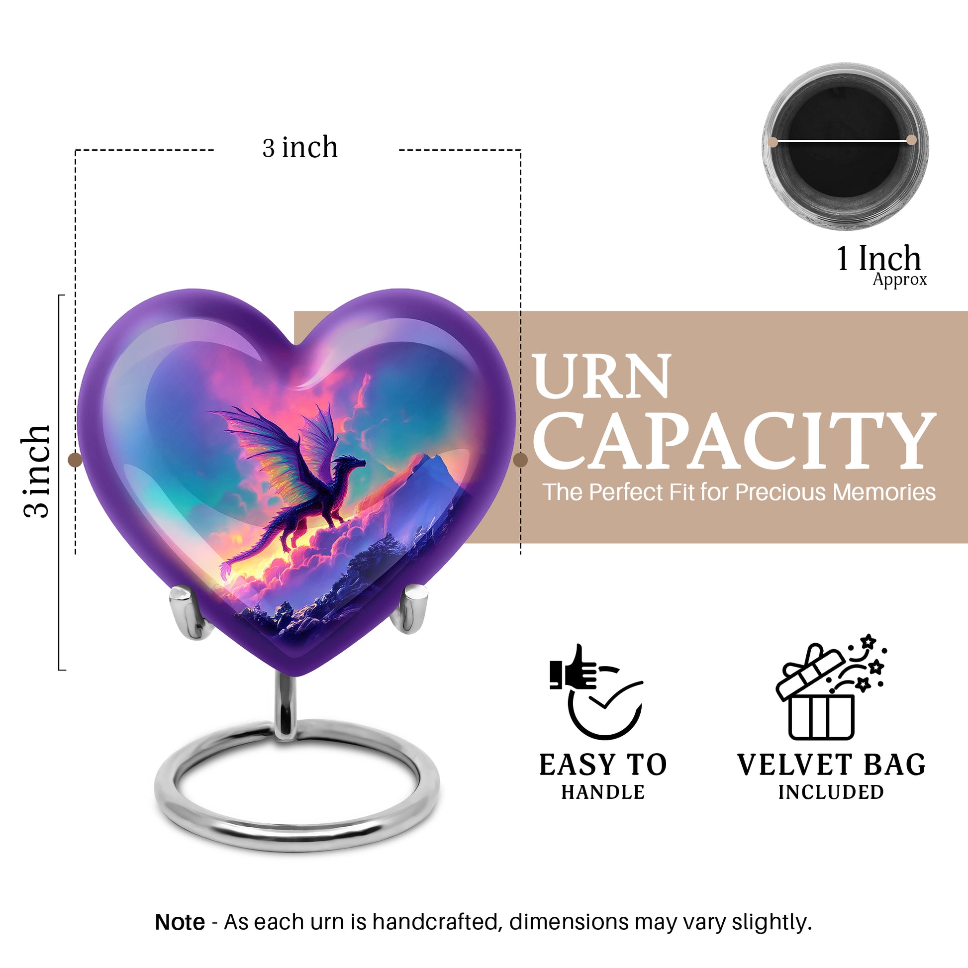 Vivid Blue Dragon Cremation Urn front view showing detailed design - compassionate heart-dragon combination with gentle curves - mini keepsake memorial for portion of cremation ashes