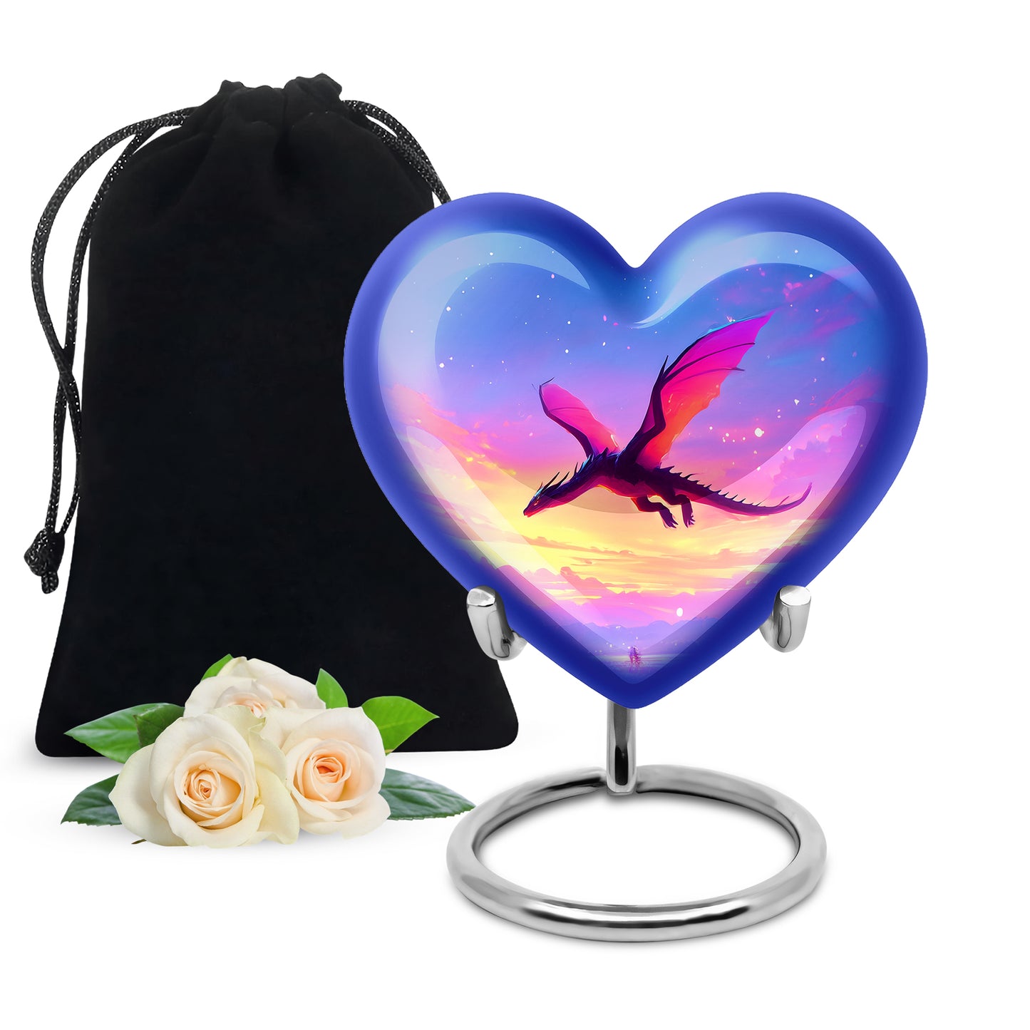 Misty Blue Dragon Cremation Urn detail view - heart-shaped dragon design symbolizing eternal love - full-size 10 inch 200 cubic inch adult cremation urn