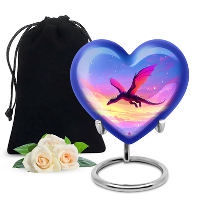 Misty Blue Dragon Cremation Urn detail view - heart-shaped dragon design symbolizing eternal love - full-size 10 inch 200 cubic inch adult cremation urn