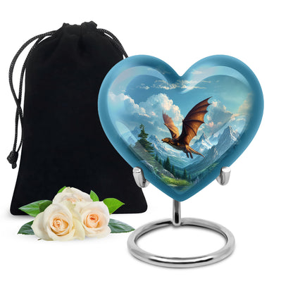 Soft Blue Dragon Cremation Urn detail view - compassionate heart-dragon combination with gentle curves - full-size 10 inch 200 cubic inch adult cremation urn