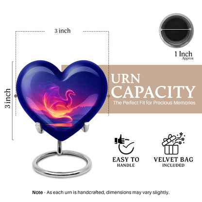 Soft Blue Dragon Cremation Urn front view showing detailed design - romantic heart urn with dragon motif on aluminum - mini keepsake memorial for portion of cremation ashes