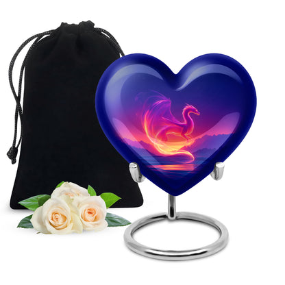 Calming Blue Dragon Cremation Urn detail view - compassionate heart-dragon combination with gentle curves - full-size 10 inch 200 cubic inch adult cremation urn
