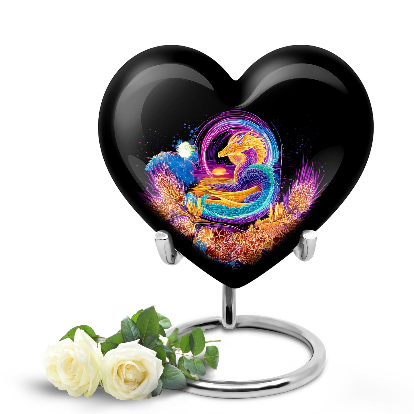 Personalized Seraphic Dragon Cremation Urns - Black 10-inch, 200 cu in - Yatskia