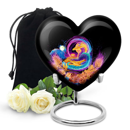 Obsidian Black Dragon Cremation Urn detail view - compassionate heart-dragon combination with gentle curves - full-size 10 inch 200 cubic inch adult cremation urn