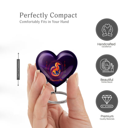 Orchid Purple Dragon Cremation Urn front view showing detailed design - heart-shaped dragon design symbolizing eternal love - mini keepsake memorial for portion of cremation ashes