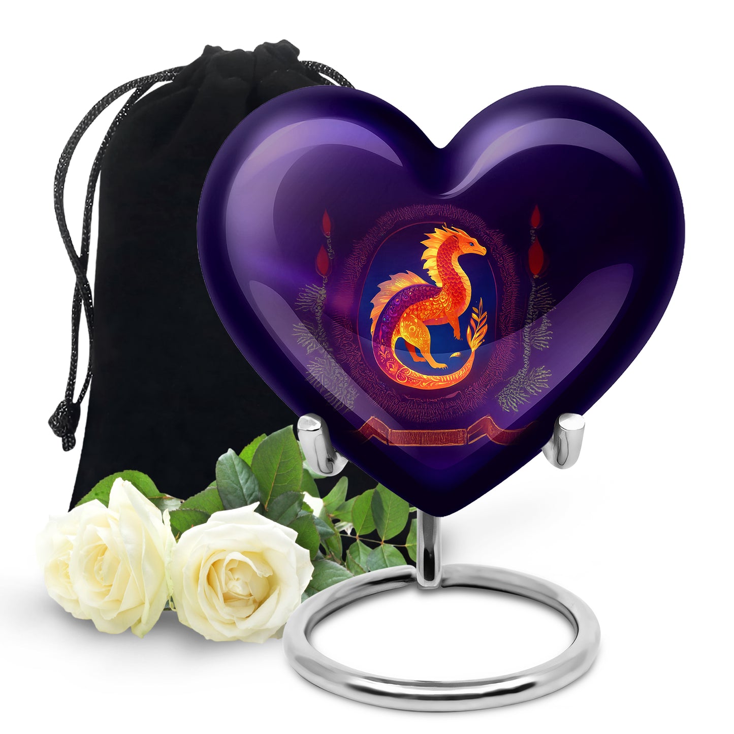 Grape Purple Dragon Cremation Urn detail view - compassionate heart-dragon combination with gentle curves - full-size 10 inch 200 cubic inch adult cremation urn