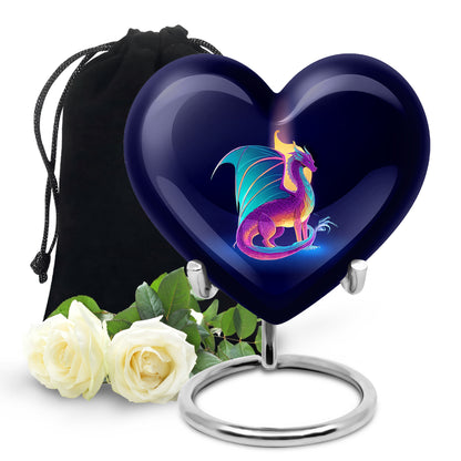 Dusty Blue Dragon Cremation Urn detail view - heart-shaped dragon design symbolizing eternal love - full-size 10 inch 200 cubic inch adult cremation urn