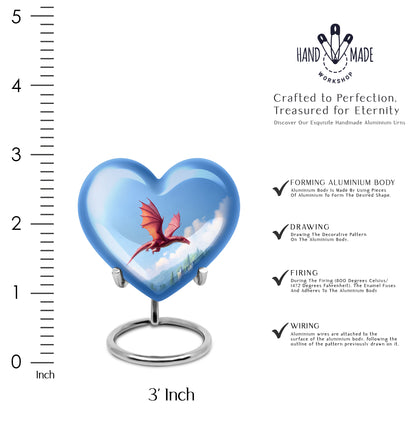 Cobalt Blue Dragon Cremation Urn front view showing detailed design - compassionate heart-dragon combination with gentle curves - mini keepsake memorial for portion of cremation ashes