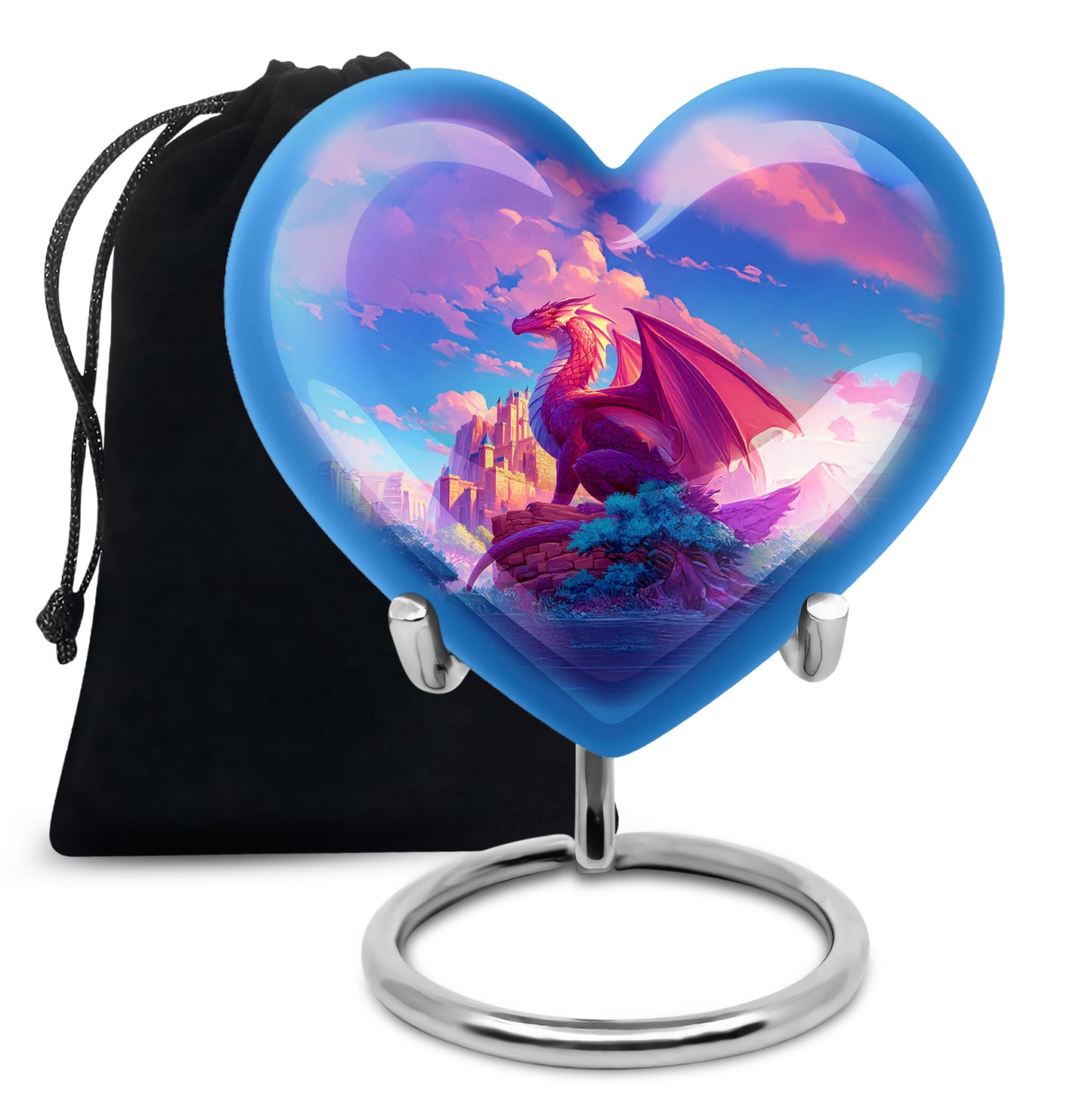 Icy Blue Dragon Cremation Urn detail view - heart-shaped dragon design symbolizing eternal love - full-size 10 inch 200 cubic inch adult cremation urn