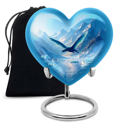 Cornflower Blue Dragon Cremation Urn detail view - compassionate heart-dragon combination with gentle curves - full-size 10 inch 200 cubic inch adult cremation urn
