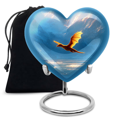 Cobalt Blue Dragon Cremation Urn detail view - compassionate heart-dragon combination with gentle curves - full-size 10 inch 200 cubic inch adult cremation urn