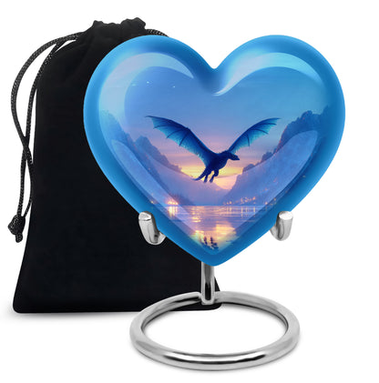 Pastel Blue Dragon Cremation Urn detail view - heart-shaped dragon design symbolizing eternal love - full-size 10 inch 200 cubic inch adult cremation urn