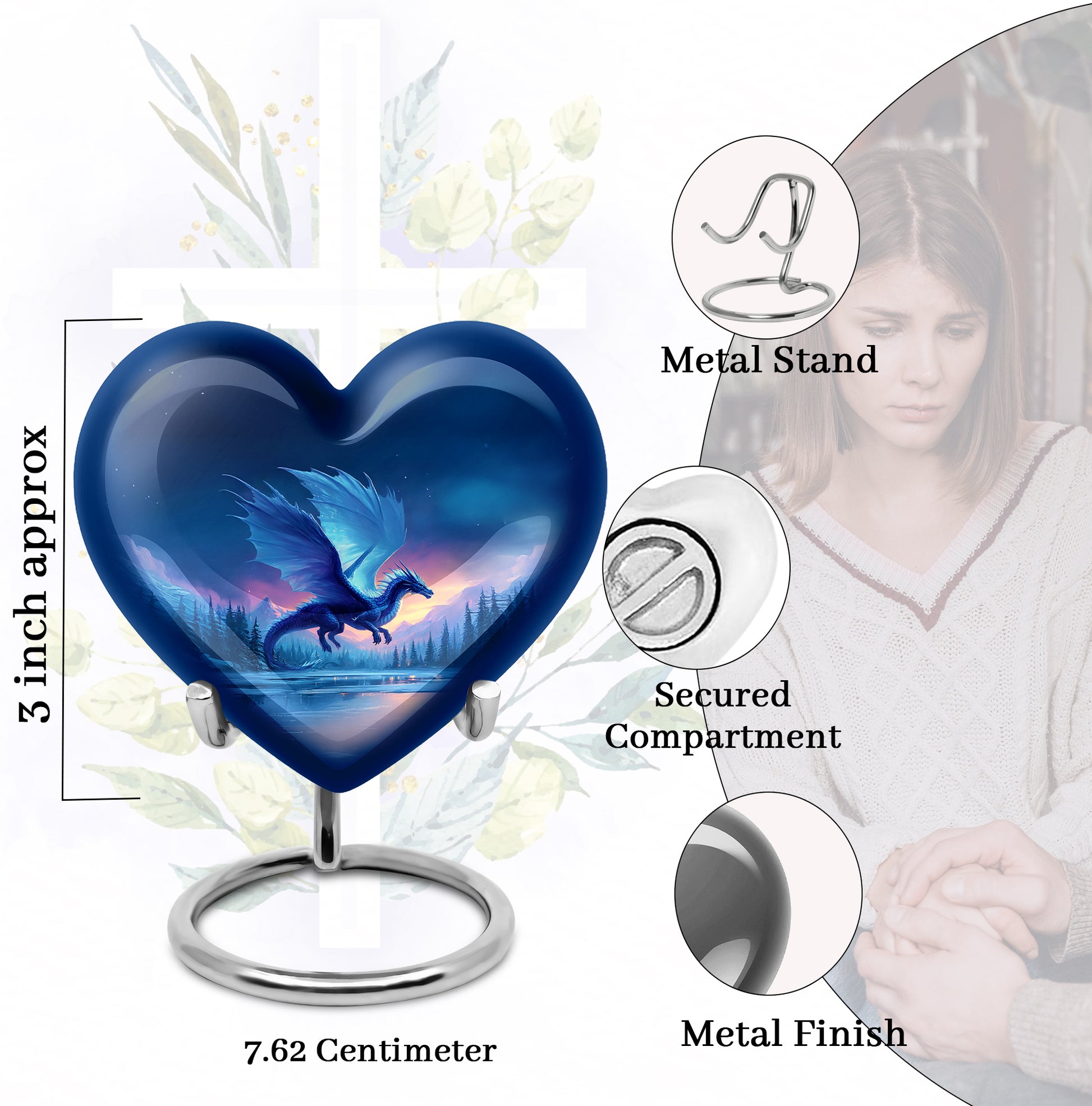 Azure Dragon Cremation Urn front view showing detailed design - heart-shaped dragon design symbolizing eternal love - mini keepsake memorial for portion of cremation ashes