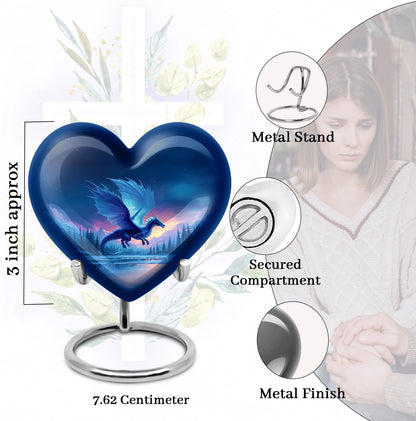 Azure Dragon Cremation Urn front view showing detailed design - heart-shaped dragon design symbolizing eternal love - mini keepsake memorial for portion of cremation ashes