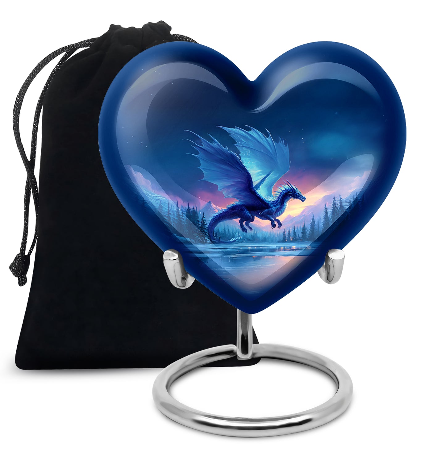 Powder Blue Dragon Cremation Urn detail view - heart-shaped dragon design symbolizing eternal love - full-size 10 inch 200 cubic inch adult cremation urn