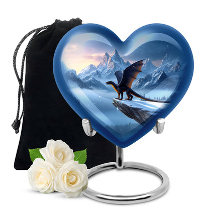 Sapphire Blue Dragon Cremation Urn detail view - compassionate heart-dragon combination with gentle curves - full-size 10 inch 200 cubic inch adult cremation urn