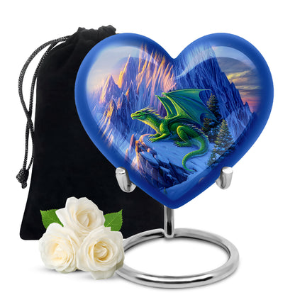 Powder Blue Dragon Cremation Urn detail view - heart-shaped dragon design symbolizing eternal love - full-size 10 inch 200 cubic inch adult cremation urn