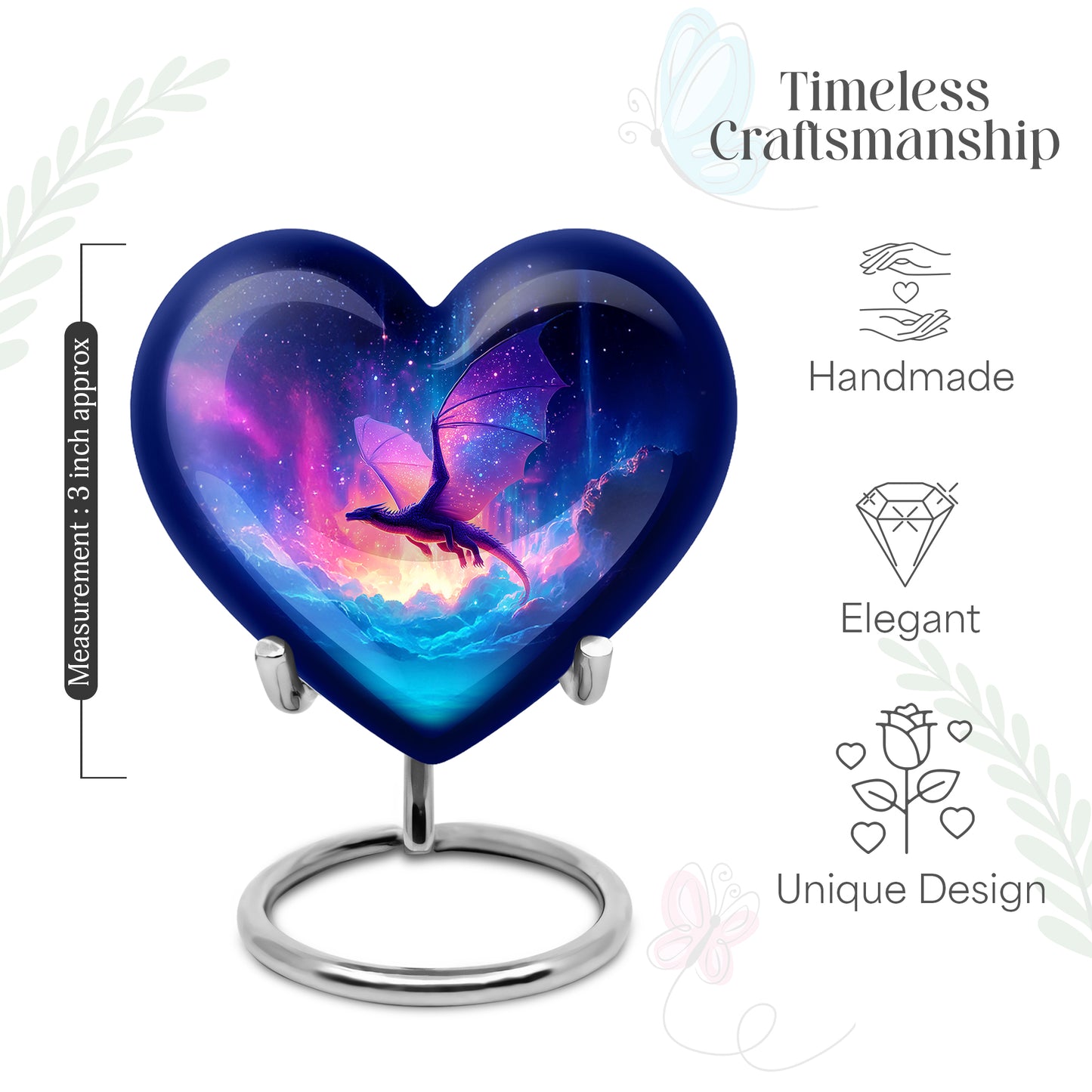 Bright Blue Dragon Cremation Urn front view showing detailed design - compassionate heart-dragon combination with gentle curves - mini keepsake memorial for portion of cremation ashes