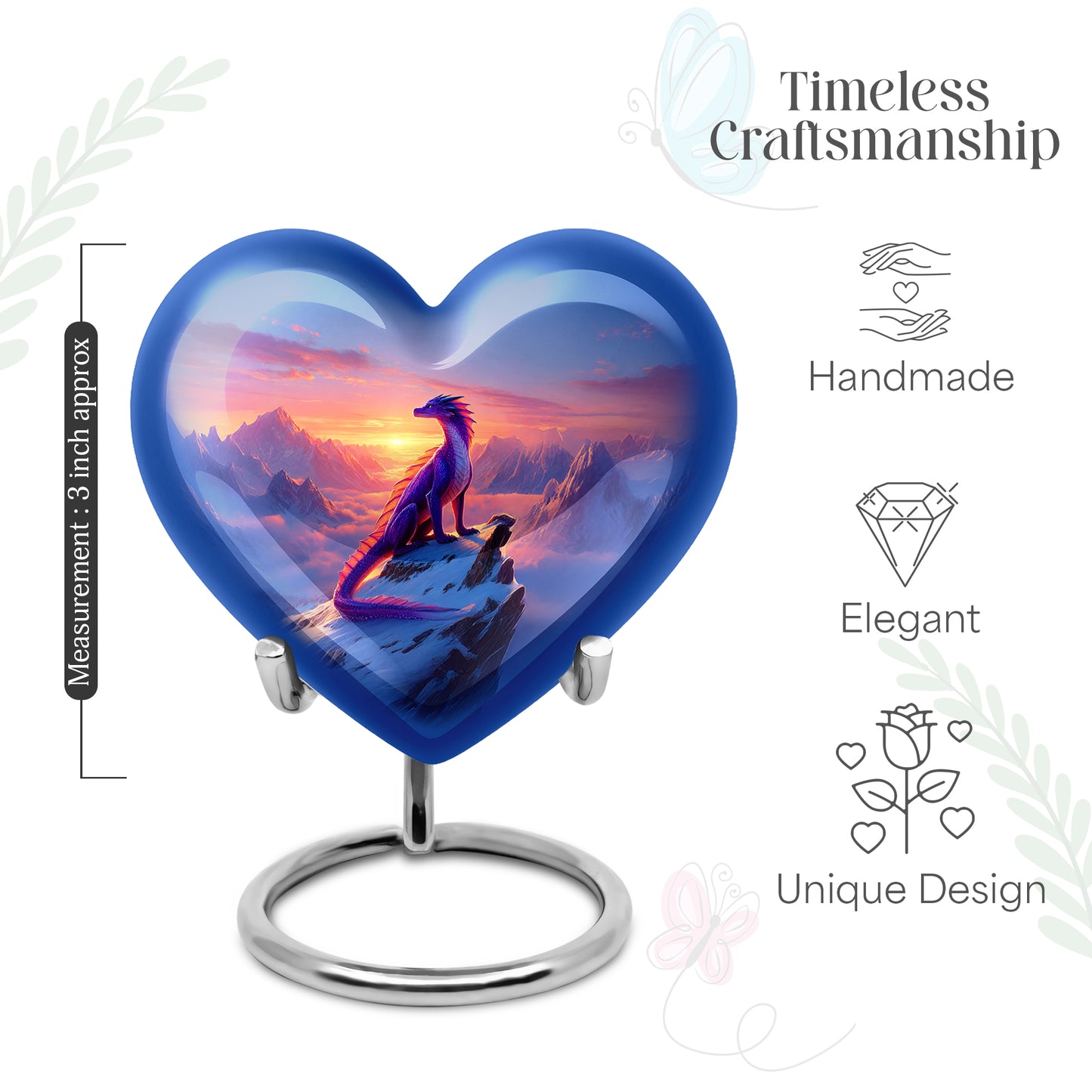 Powder Blue Dragon Cremation Urn front view showing detailed design - loving heart memorial featuring dragon pattern - mini keepsake memorial for portion of cremation ashes