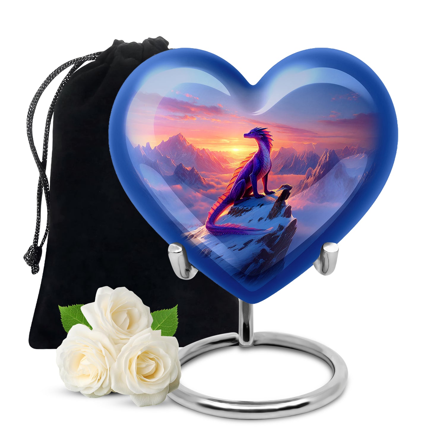 Navy Blue Dragon Cremation Urn detail view - heart-shaped dragon design symbolizing eternal love - full-size 10 inch 200 cubic inch adult cremation urn