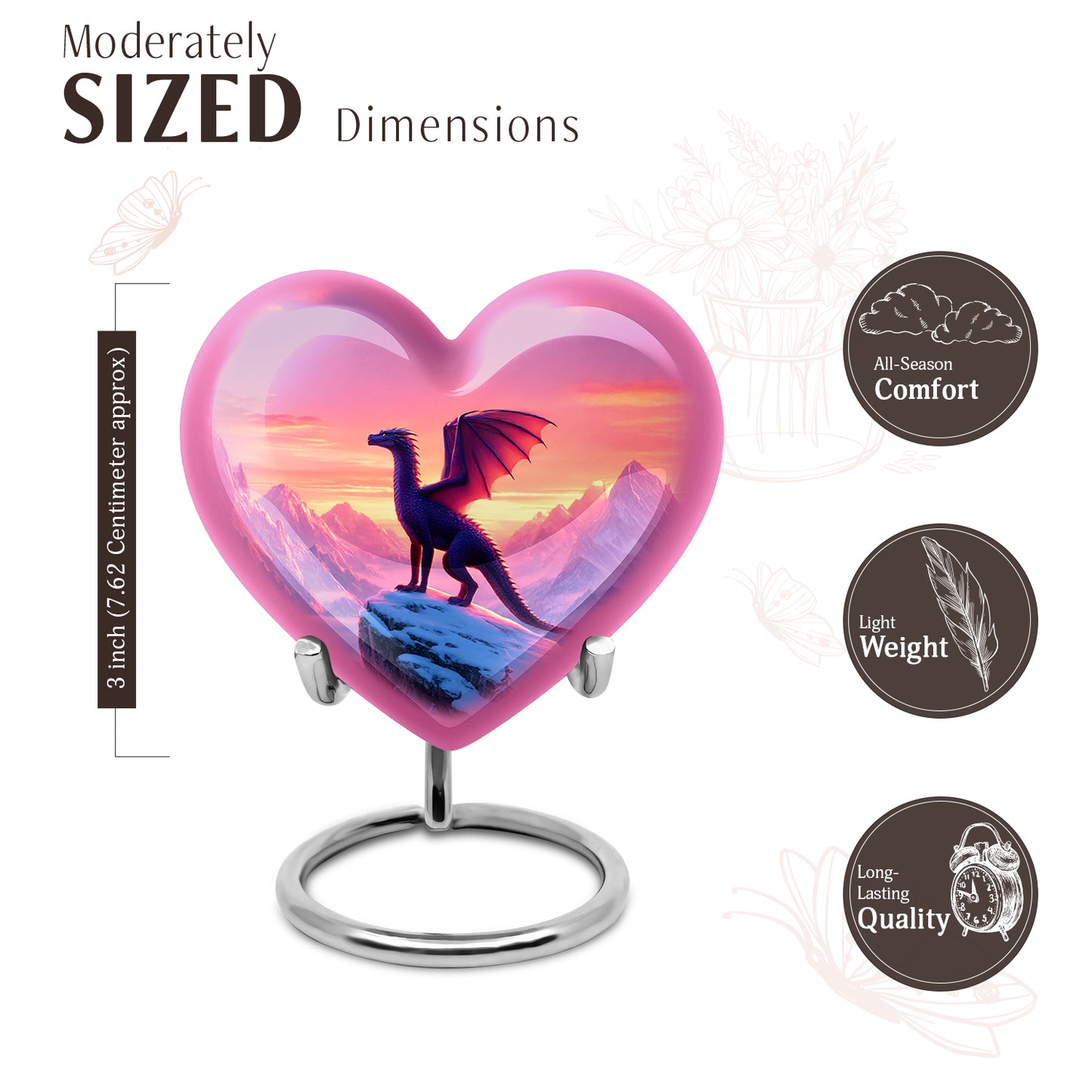Blush Pink Dragon Cremation Urn front view showing detailed design - loving heart memorial featuring dragon pattern - mini keepsake memorial for portion of cremation ashes