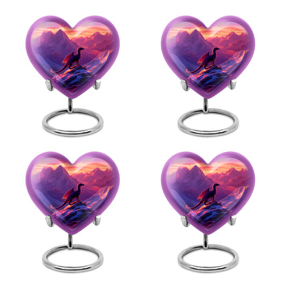 Amethyst Purple Dragon Cremation Urn angled view of lid and engraved motif - heart-shaped dragon design symbolizing eternal love - 10 inch aluminum urn for cremated remains