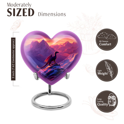 Orchid Purple Dragon Cremation Urn front view showing detailed design - heart-shaped dragon design symbolizing eternal love - mini keepsake memorial for portion of cremation ashes
