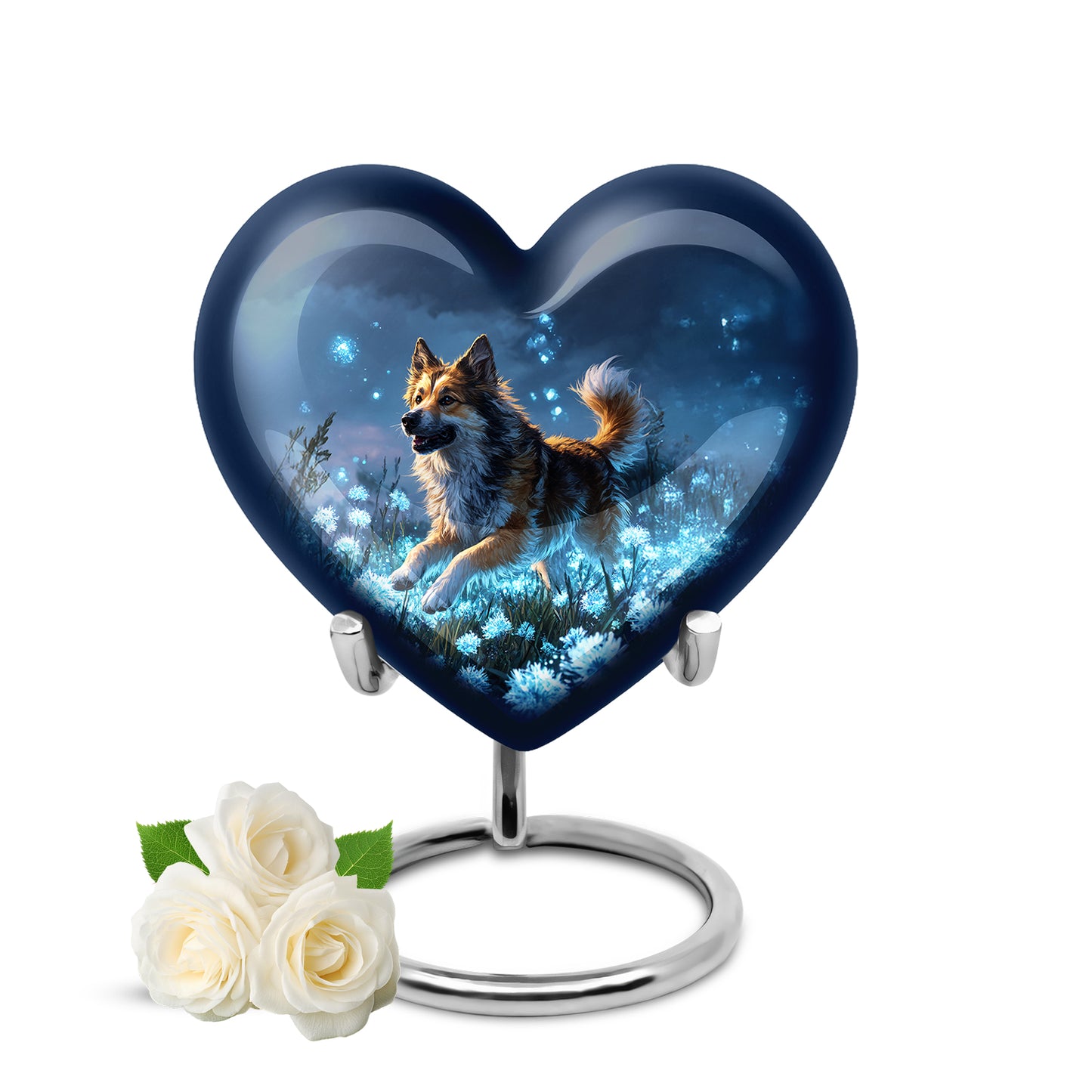 Dignified Blue Dog Cremation Urn for Ashes - 10-inch, 200 cu in - Yatskia