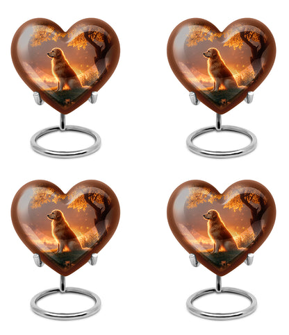 Rich Black Dog Cremation Urn angled view of lid and engraved motif - loving heart memorial featuring dog pattern - 10 inch aluminum urn for cremated remains