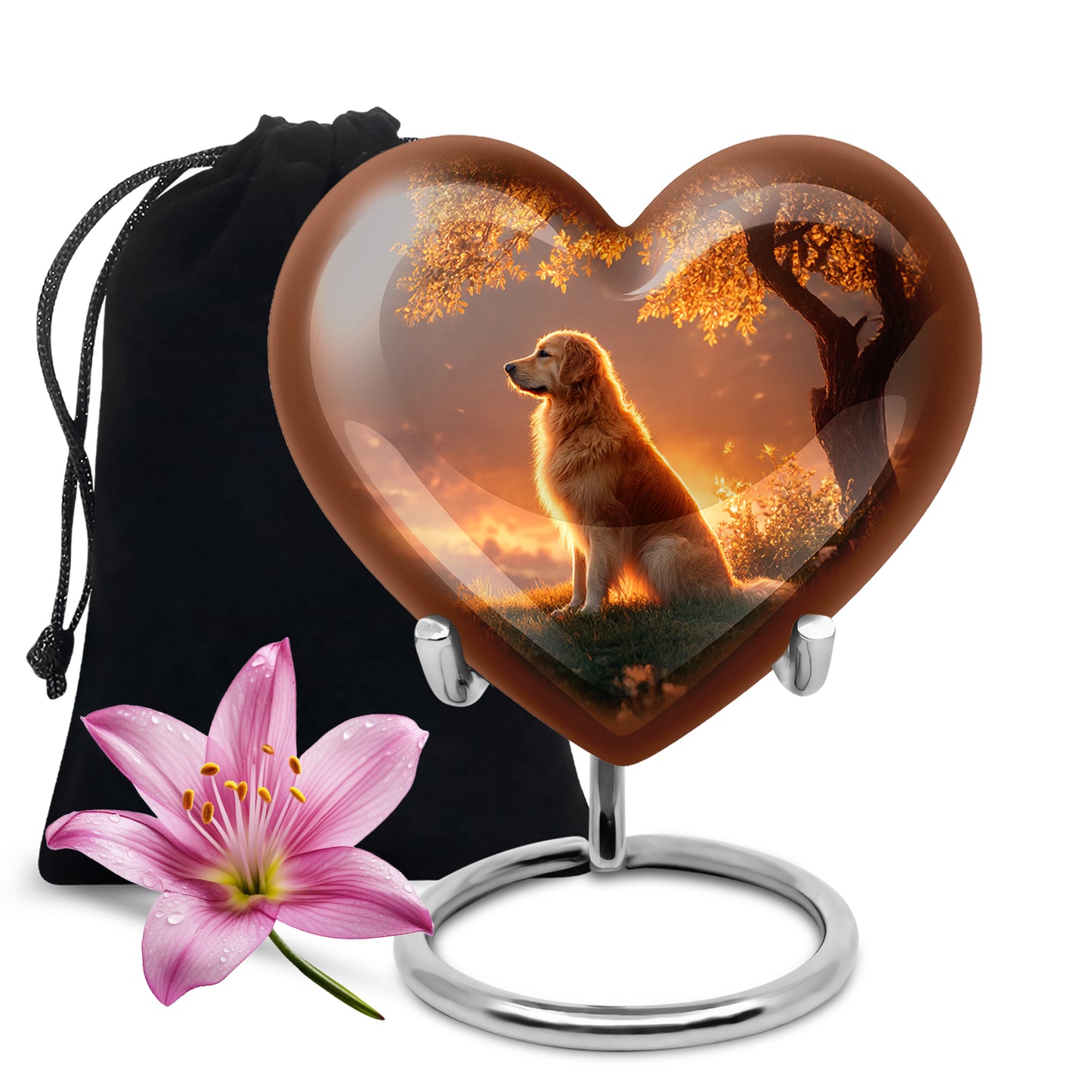 Ebony Dog Cremation Urn detail view - heart-shaped dog design symbolizing eternal love - full-size 10 inch 200 cubic inch adult cremation urn