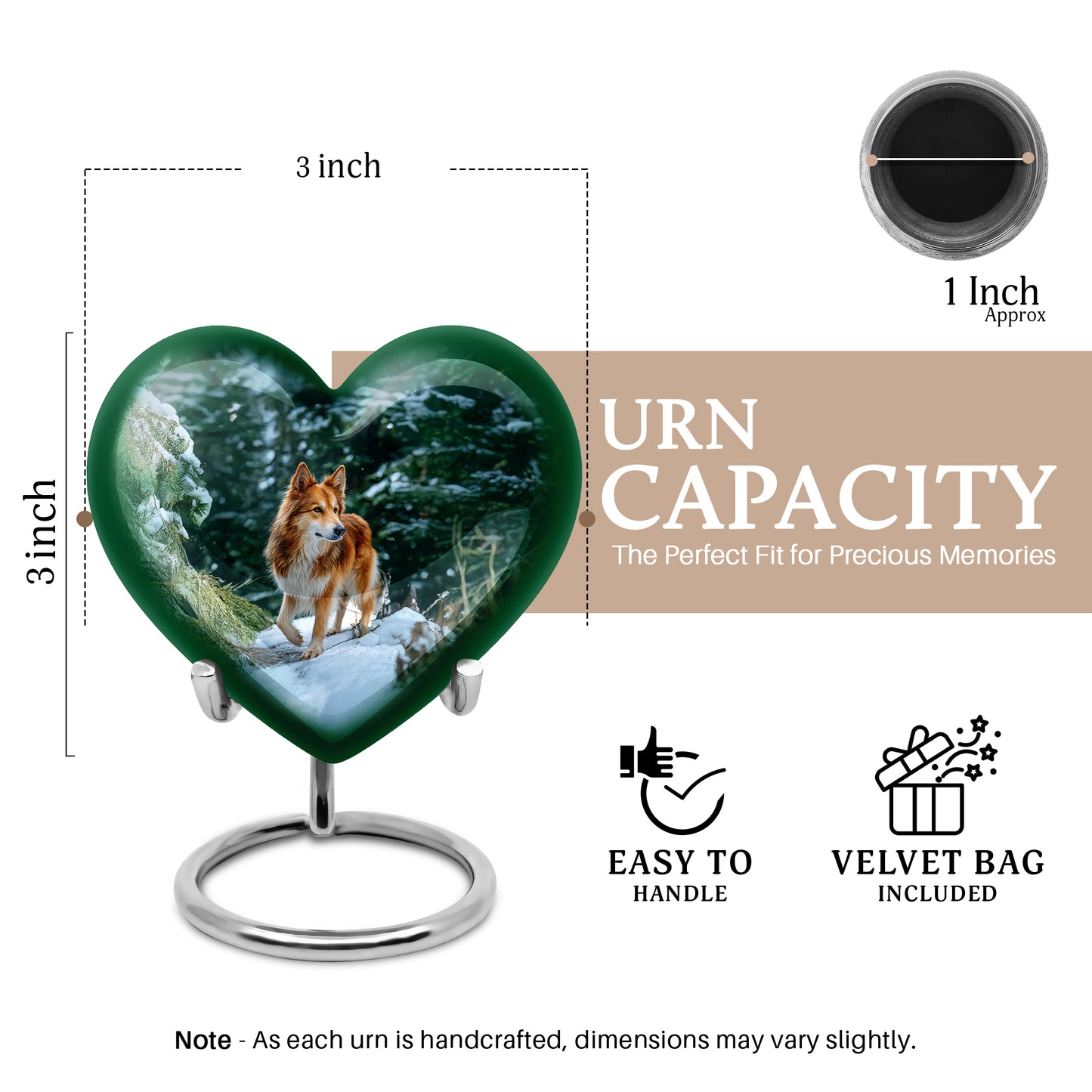 Deep Teal Dog Cremation Urn front view showing detailed design - compassionate heart-dog combination with gentle curves - mini keepsake memorial for portion of cremation ashes