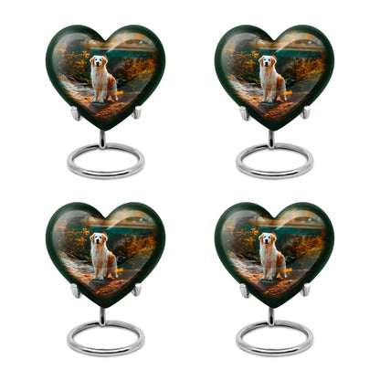 Deep Black Dog Cremation Urn angled view of lid and engraved motif - heart-shaped dog design symbolizing eternal love - 10 inch aluminum urn for cremated remains