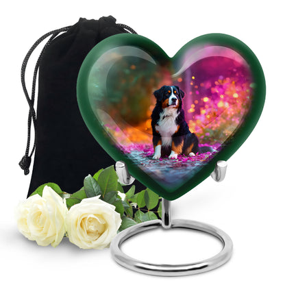 Sage Green Dog Cremation Urn detail view - heart-shaped dog design symbolizing eternal love - full-size 10 inch 200 cubic inch adult cremation urn
