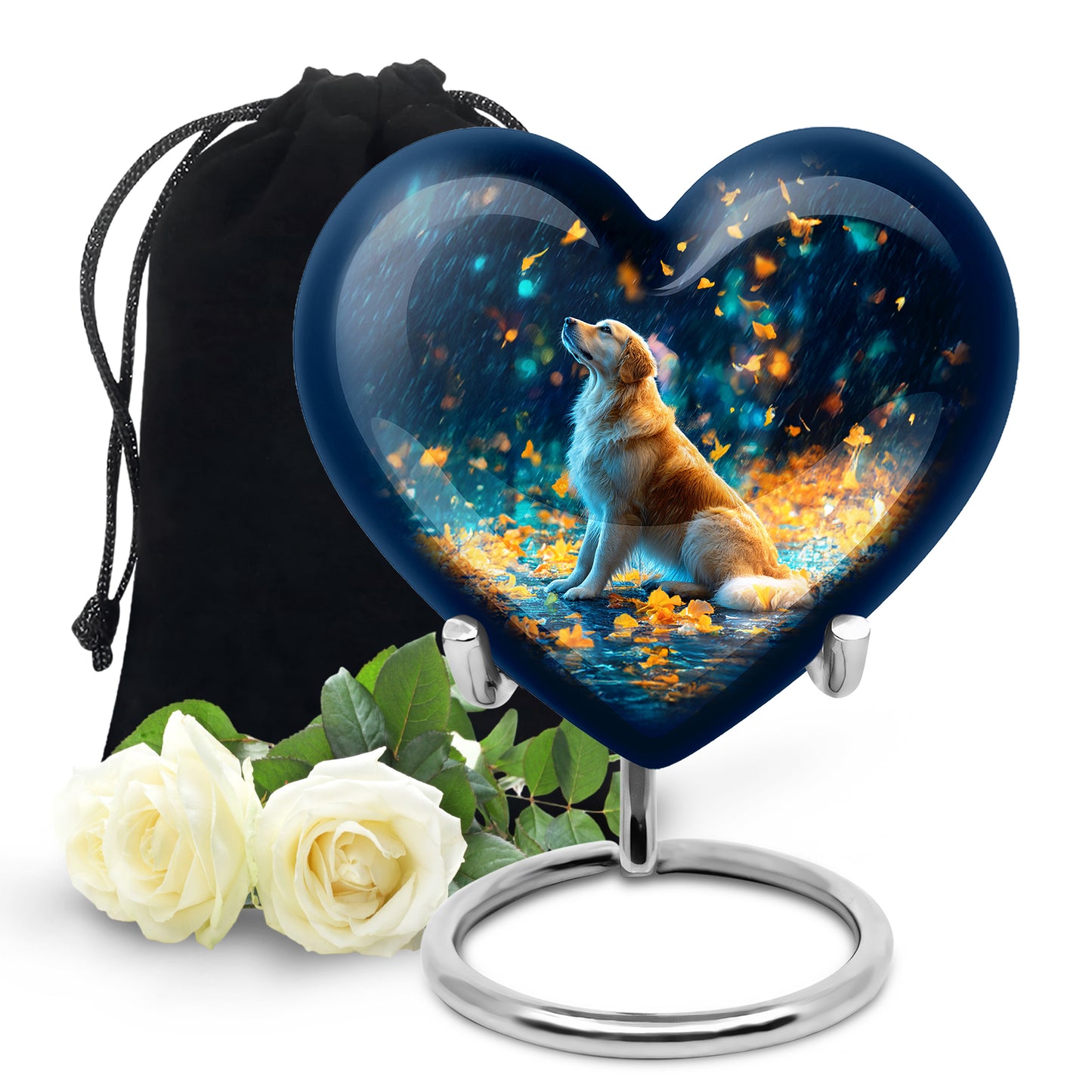 Powder Blue Dog Cremation Urn detail view - heart-shaped dog design symbolizing eternal love - full-size 10 inch 200 cubic inch adult cremation urn