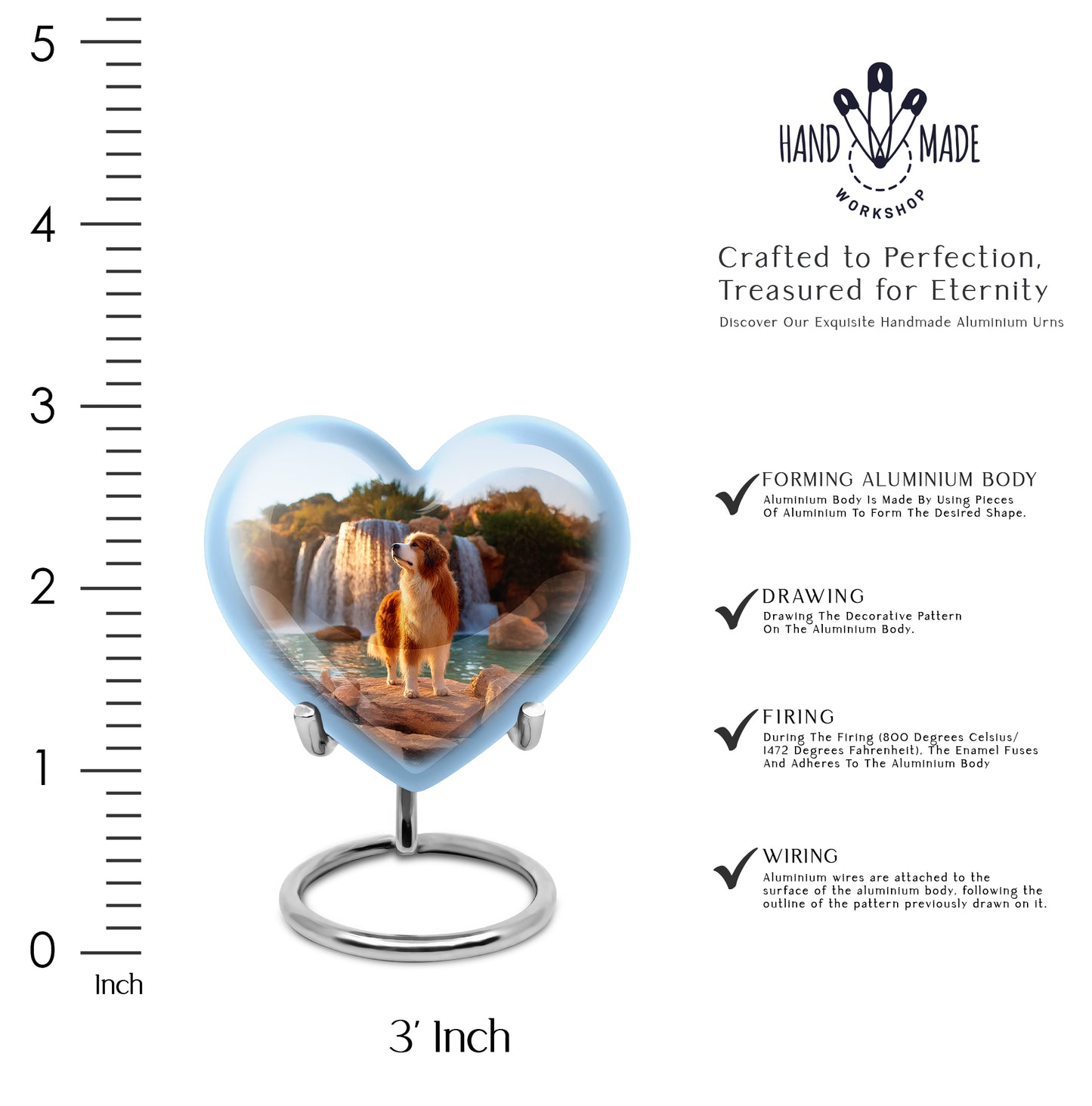 Azure Dog Cremation Urn front view showing detailed design - heart-shaped dog design symbolizing eternal love - mini keepsake memorial for portion of cremation ashes