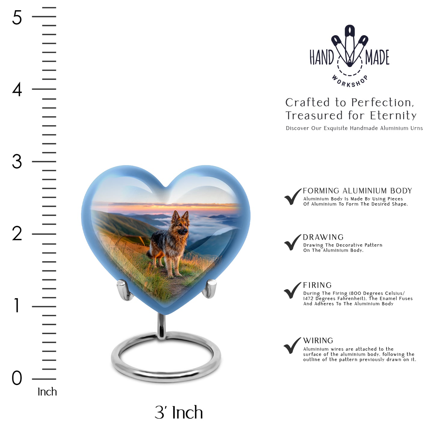 Celestial Blue Dog Cremation Urn front view showing detailed design - loving heart memorial featuring dog pattern - mini keepsake memorial for portion of cremation ashes