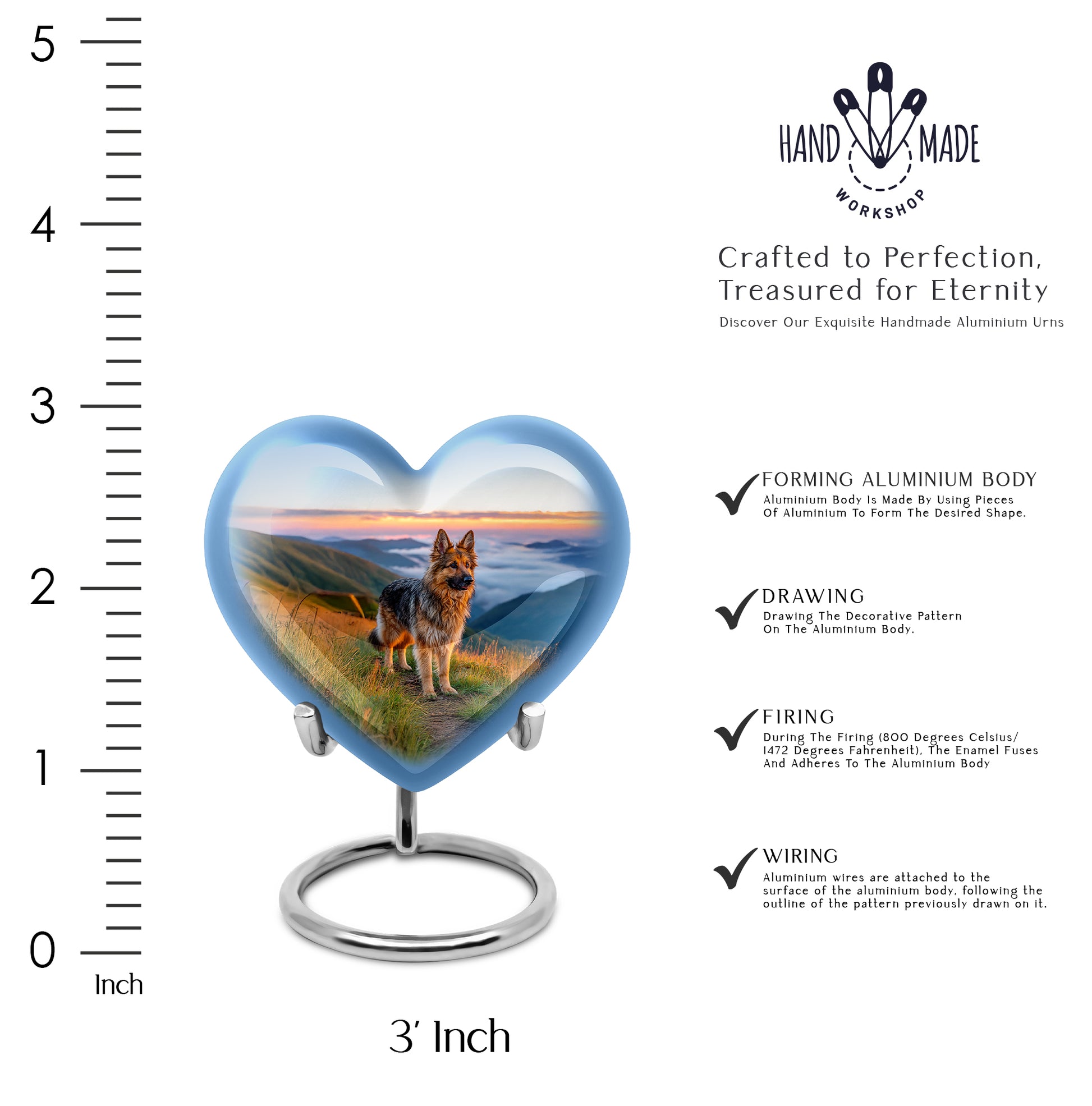 Celestial Blue Dog Cremation Urn front view showing detailed design - loving heart memorial featuring dog pattern - mini keepsake memorial for portion of cremation ashes