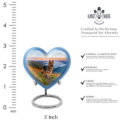 Celestial Blue Dog Cremation Urn front view showing detailed design - loving heart memorial featuring dog pattern - mini keepsake memorial for portion of cremation ashes