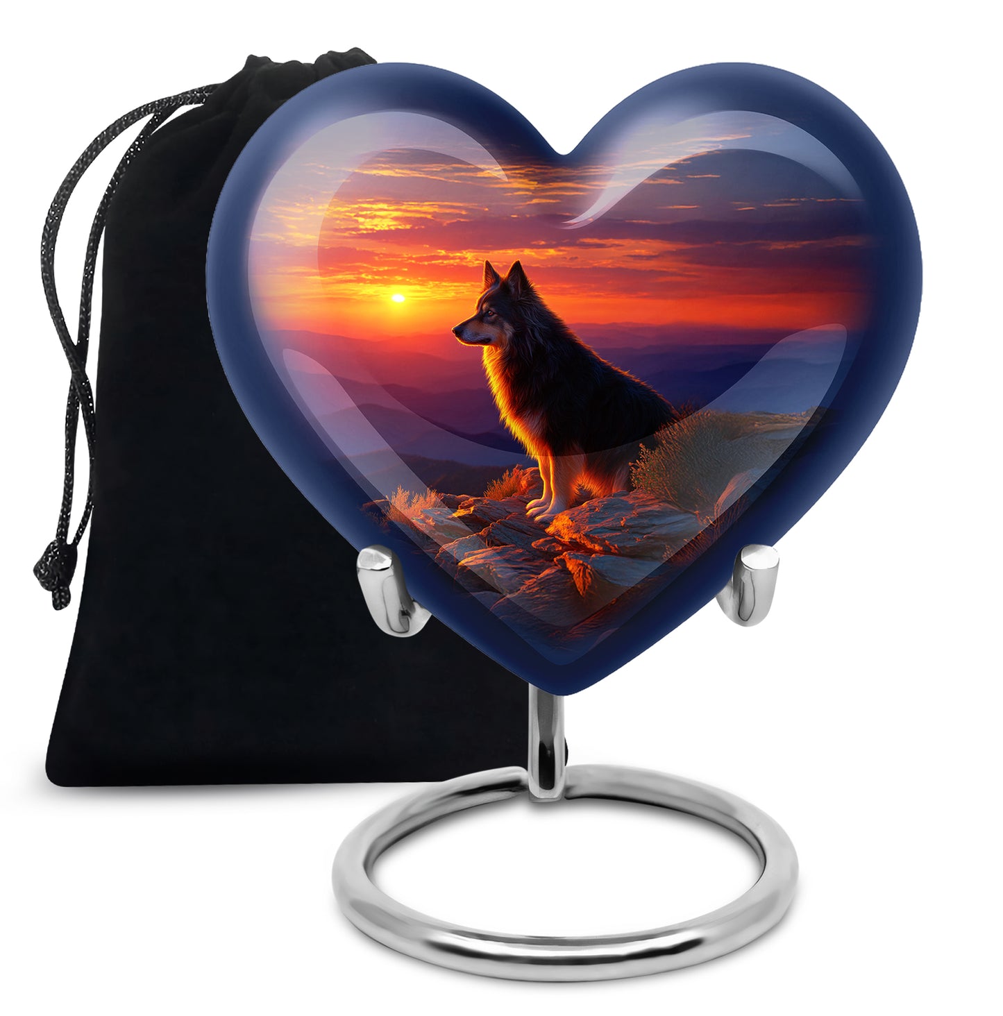 Cobalt Blue Dog Cremation Urn detail view - compassionate heart-dog combination with gentle curves - full-size 10 inch 200 cubic inch adult cremation urn
