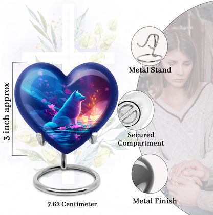 Celestial Blue Dog Cremation Urn front view showing detailed design - loving heart memorial featuring dog pattern - mini keepsake memorial for portion of cremation ashes