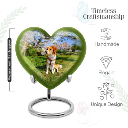 Sky Blue Dog Cremation Urn front view showing detailed design - loving heart memorial featuring dog pattern - mini keepsake memorial for portion of cremation ashes