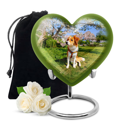 Cornflower Blue Dog Cremation Urn detail view - compassionate heart-dog combination with gentle curves - full-size 10 inch 200 cubic inch adult cremation urn
