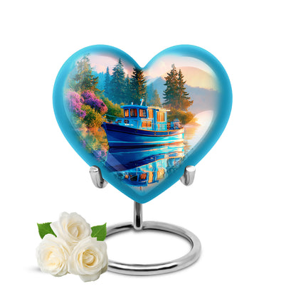 Personalized Blue Boat Cremation Urns for Ashes - Captivating 10-inch - Yatskia