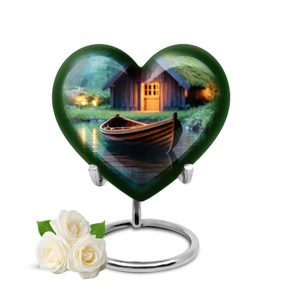Green Sacred Boat Cremation Urns for Human Ashes - 10-inch, 200 cu in - Yatskia