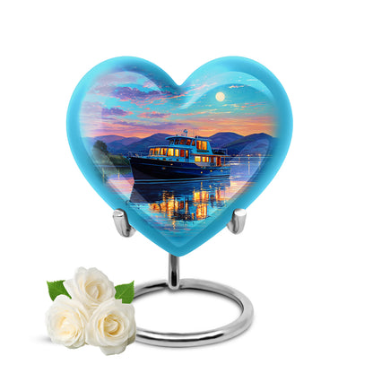 Teal Boat Cremation Urns - Opulent Promise 10-inch, 200 cu in - Yatskia